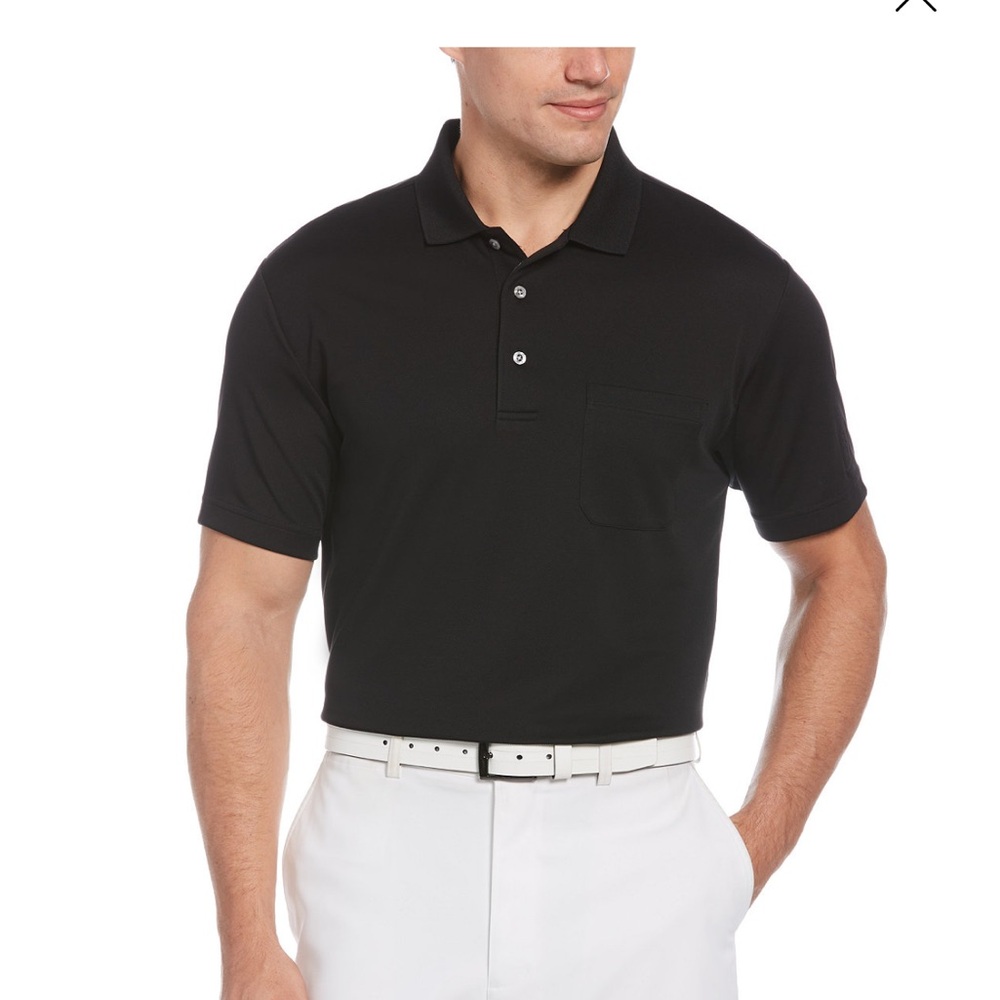 PGA -AIRFLUX TOUR MEN'S BLACK POLO. STRETCH-, MOISTURE WICKING.UPF 50.